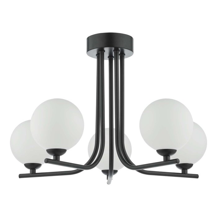 Cradle 5 Light Semi Flush Ceiling Light - Matt Black Opal Glass