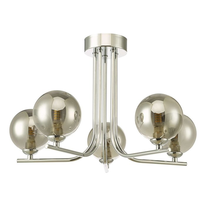 Cradle 5 Light Semi Flush Ceiling Light - Polished Chrome Smoked Glass