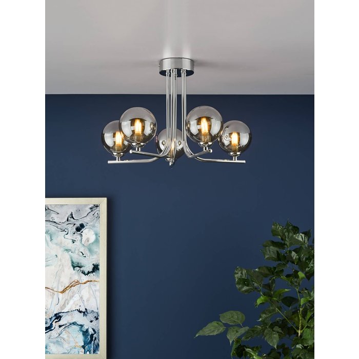 Cradle 5 Light Semi Flush Ceiling Light - Polished Chrome Smoked Glass