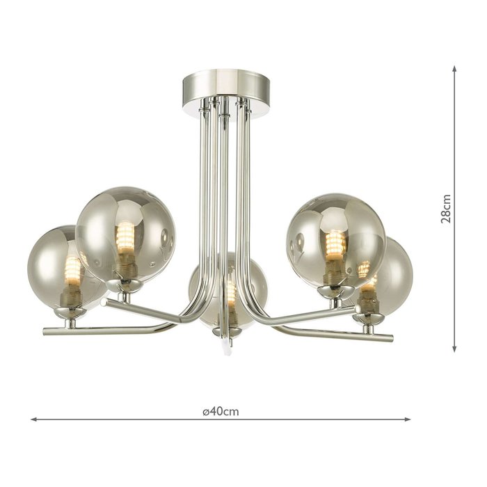 Cradle 5 Light Semi Flush Ceiling Light - Polished Chrome Smoked Glass