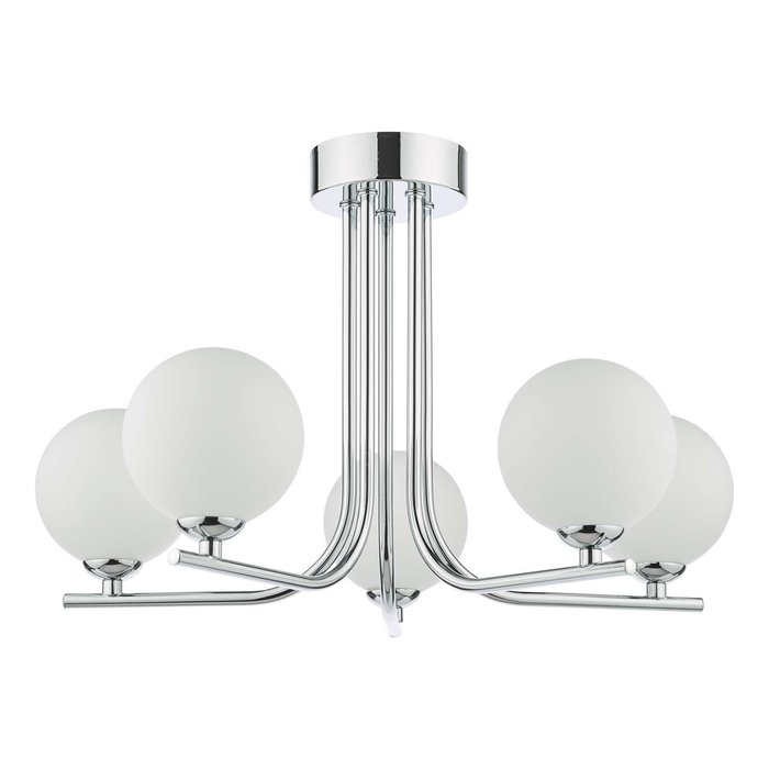 Cradle 5 Light Semi Flush Ceiling Light - Polished Chrome Opal Glass