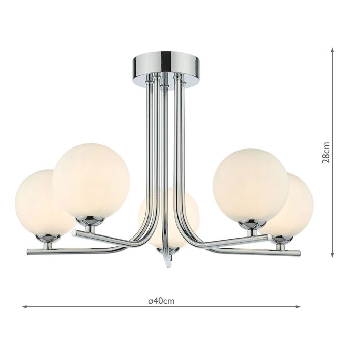 Cradle 5 Light Semi Flush Ceiling Light - Polished Chrome Opal Glass