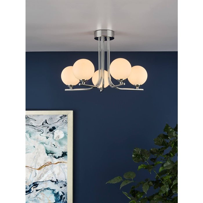 Cradle 5 Light Semi Flush Ceiling Light - Polished Chrome Opal Glass