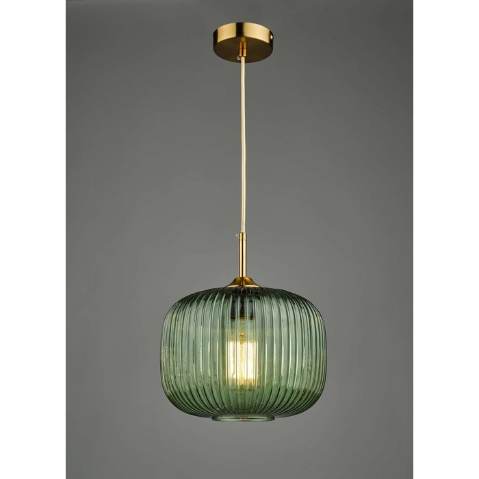 Demarius 1 Light Pendant Light - Green Glass Bronze Detail