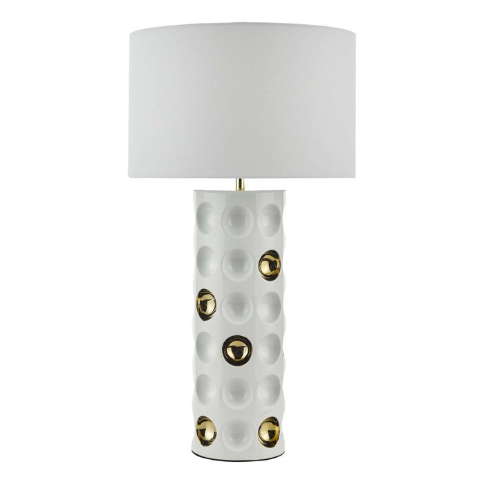 Dimple 1 Light Ceramic Table Lamp - Gloss White Gold With Shade