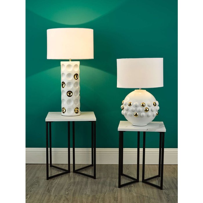 Dimple 1 Light Ceramic Table Lamp - Gloss White Gold With Shade