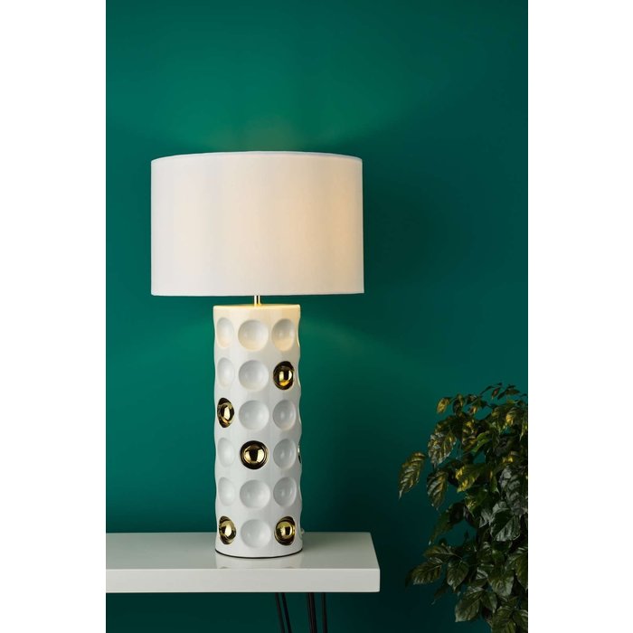 Dimple 1 Light Ceramic Table Lamp - Gloss White Gold With Shade