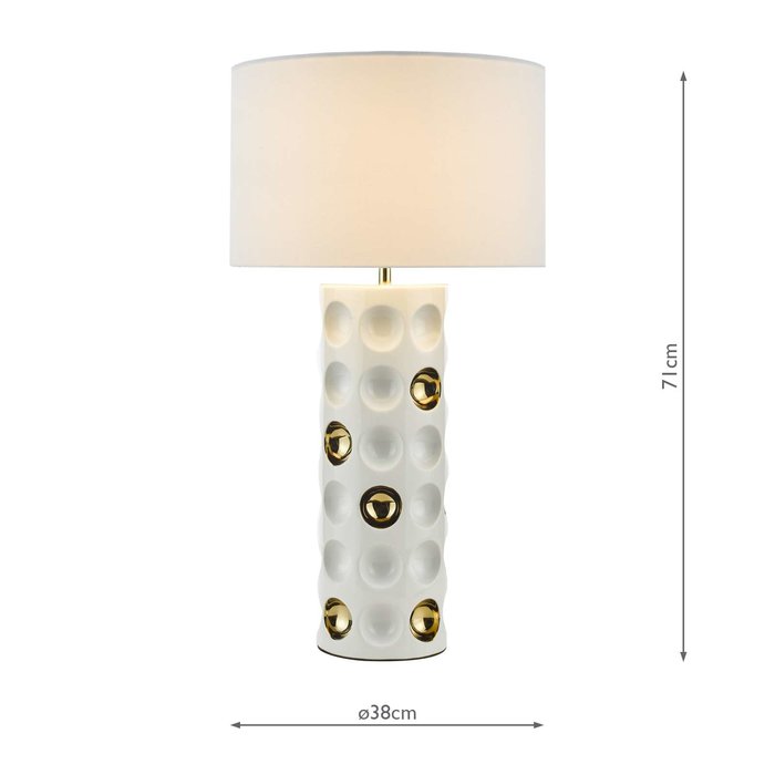 Dimple 1 Light Ceramic Table Lamp - Gloss White Gold With Shade