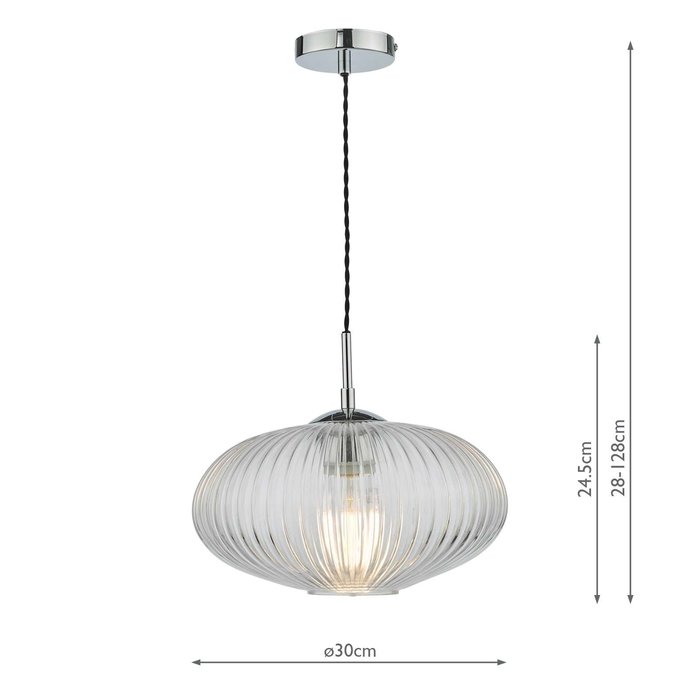 Edmond 1 Light Single Pendant Light - Polished Chrome Ribbed Glass