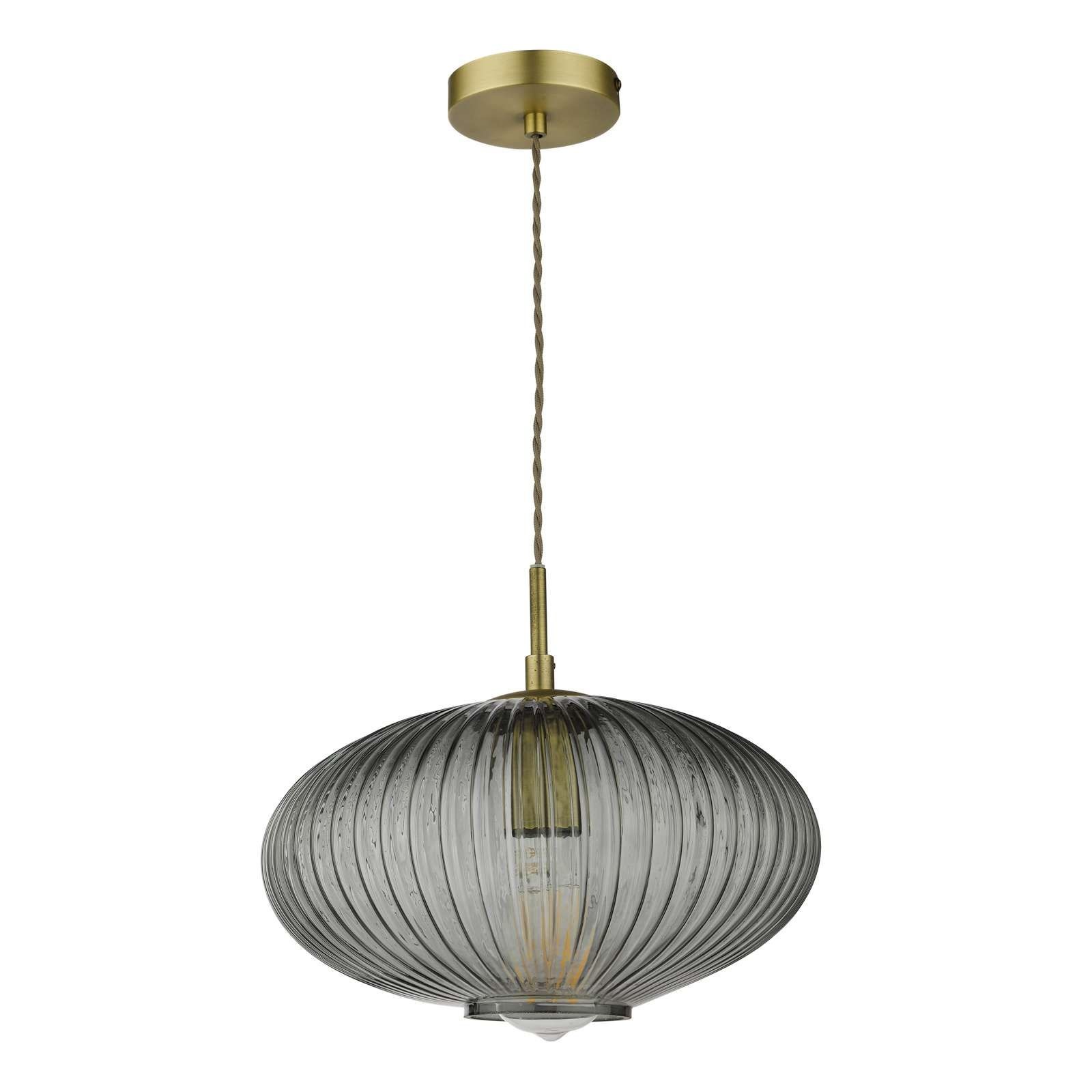 Edmond 1 Light Pendant Light Smoked Glass Antique Brass Detail