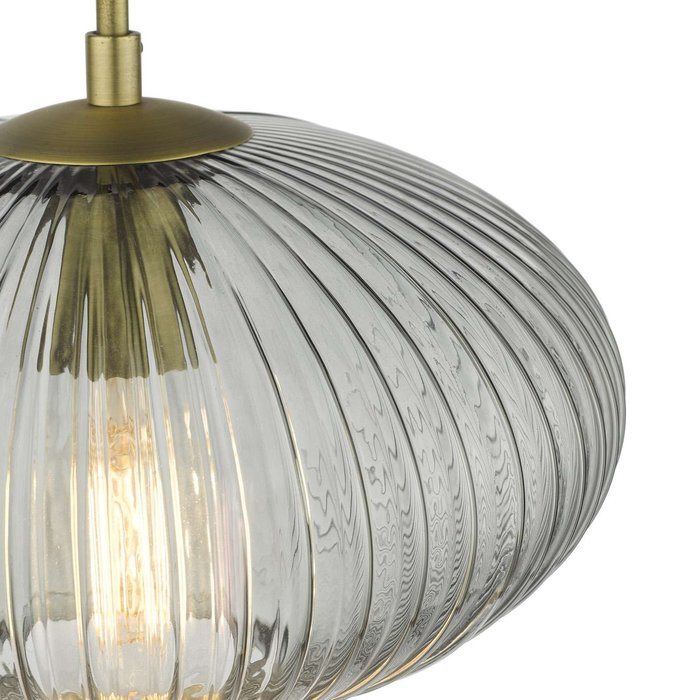 Edmond 1 Light Pendant Light - Smoked Glass Antique Brass Detail