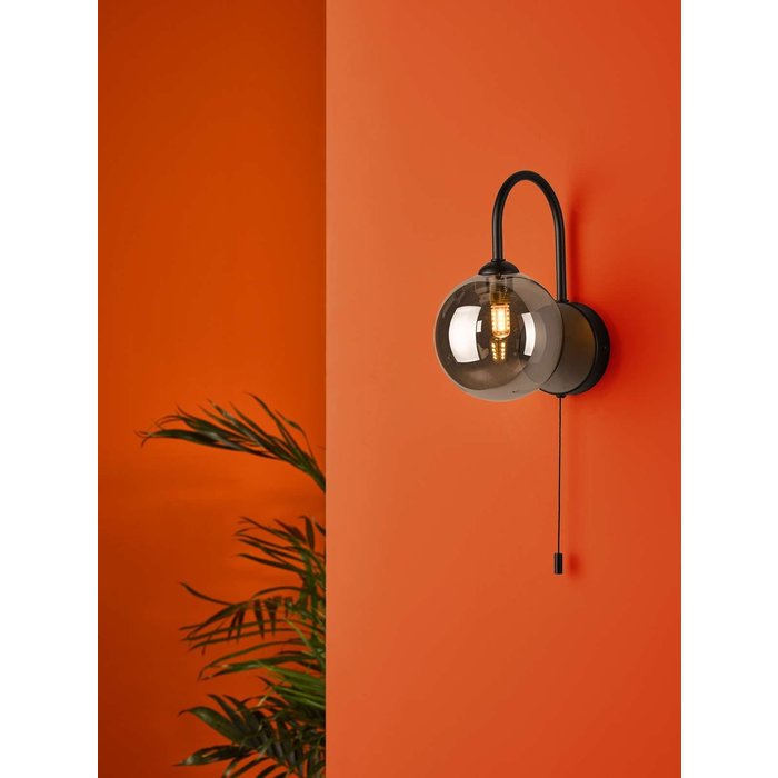 Eissa 1 Light Wall Light - Matt Black Smoked Glass