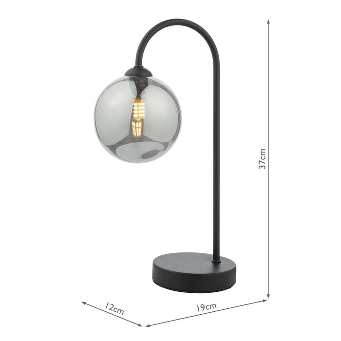 Eissa 1 Light Touch Table Lamp - Matt Black Smoked Glass