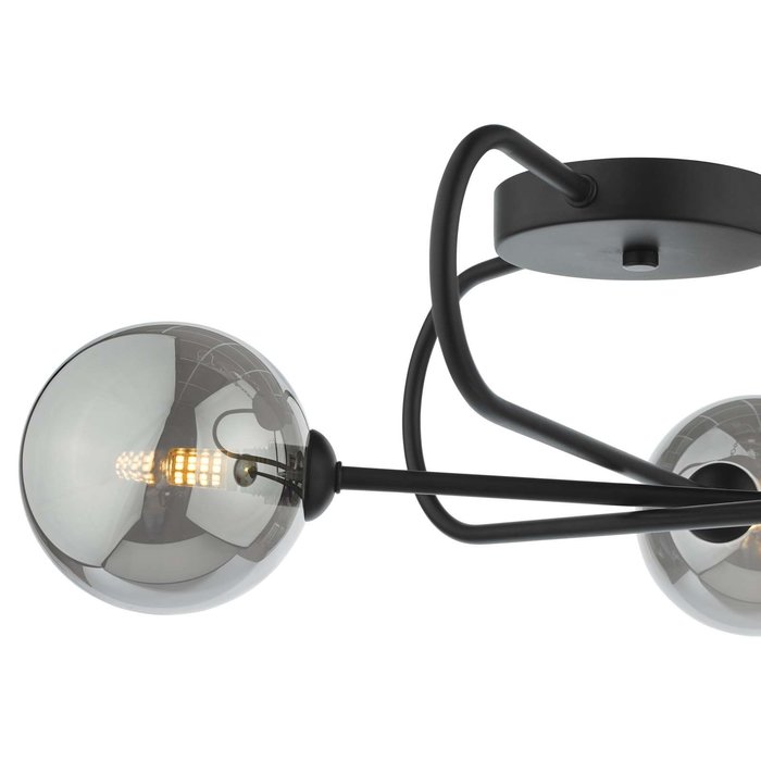 Eissa 3 Light Semi Flush Ceiling Light - Matt Black Smoked Glass