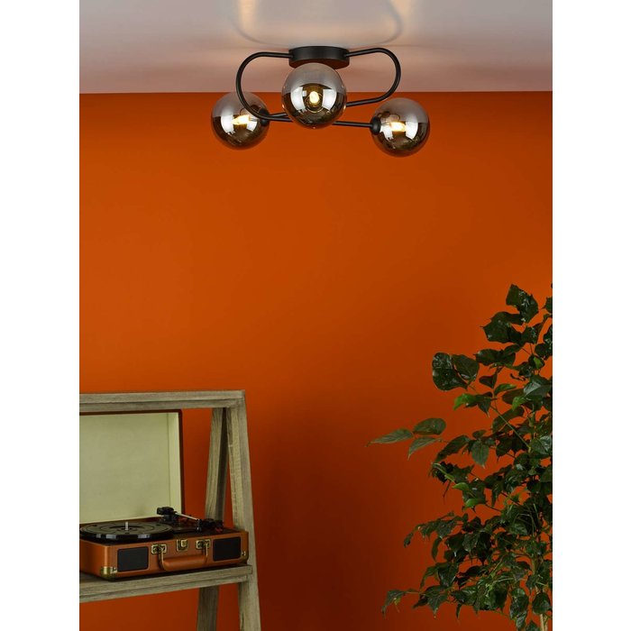 Eissa 3 Light Semi Flush Ceiling Light - Matt Black Smoked Glass