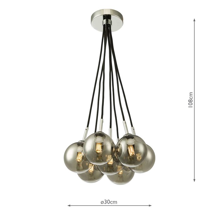 Elpis 7 Light Cluster Pendant Light - Polished Chrome Smoked Glass