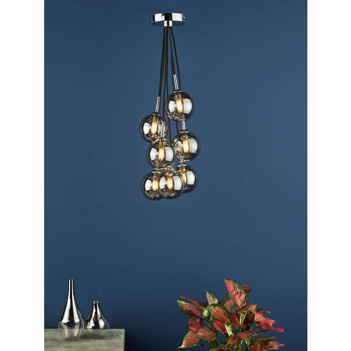 Elpis 7 Light Cluster Pendant Light - Polished Chrome Smoked Glass
