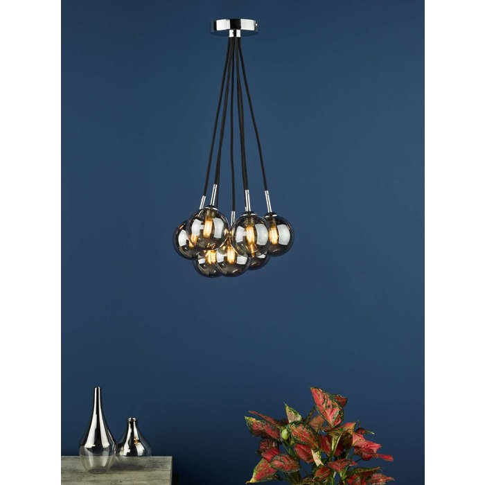 Elpis 7 Light Cluster Pendant Light - Polished Chrome Smoked Glass