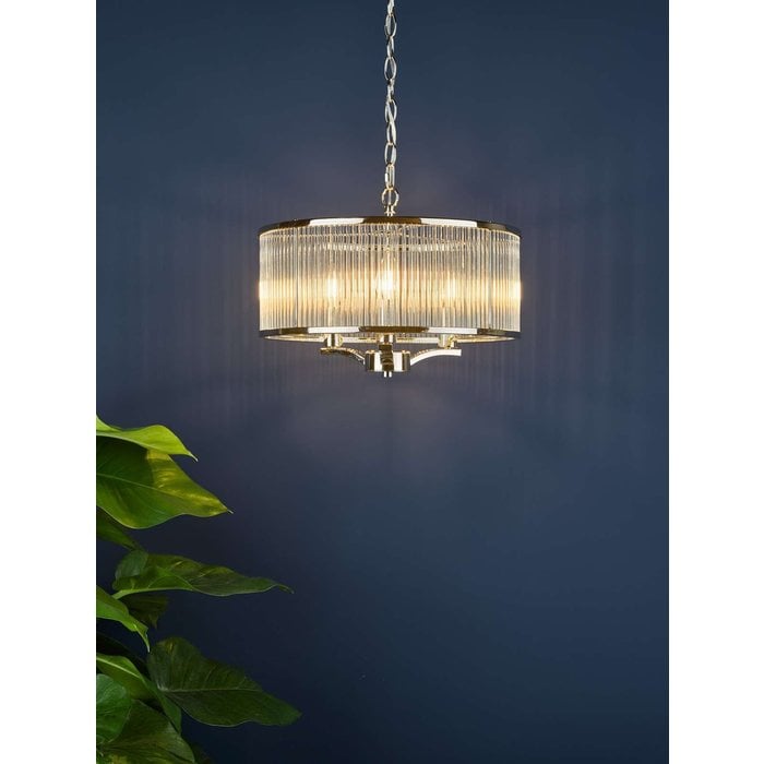 Eveyln 3 Light Pendant Light - Polished Nickel Glass