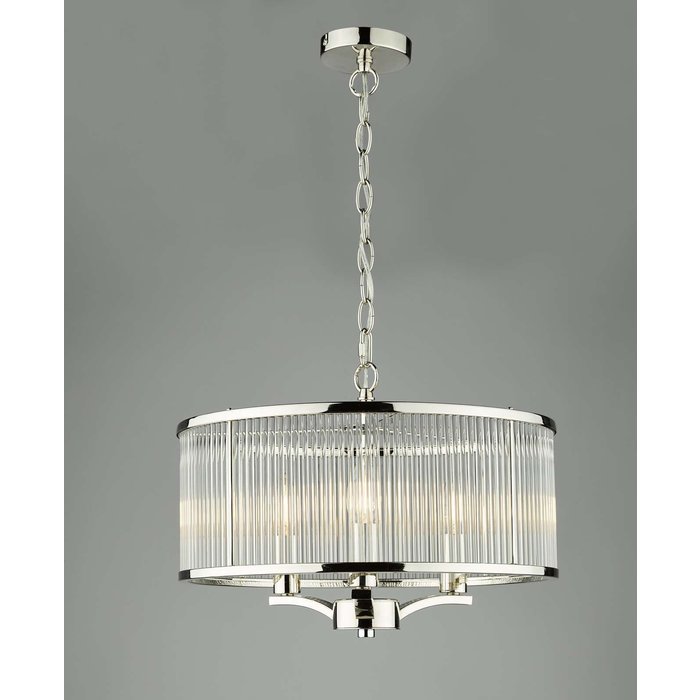 Eveyln 3 Light Pendant Light - Polished Nickel Glass