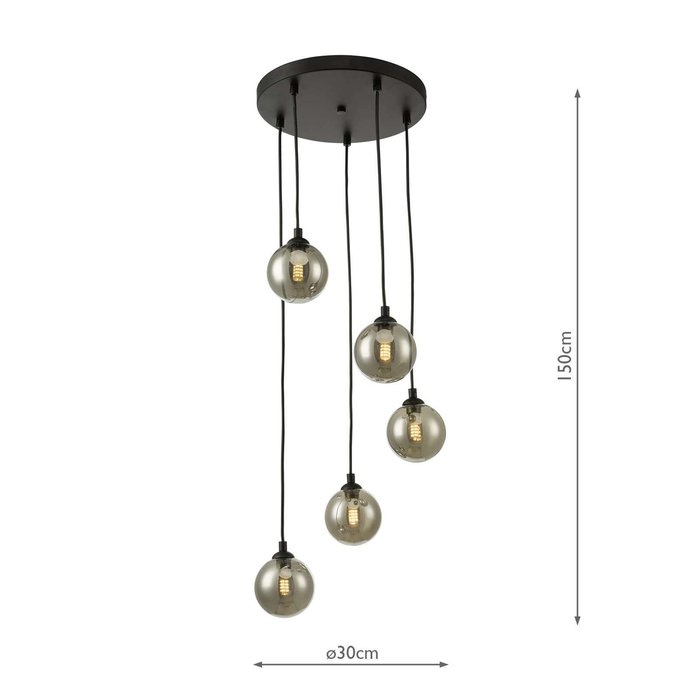 Federico 5 Light Cluster Pendant Light - Black Smoked Glass