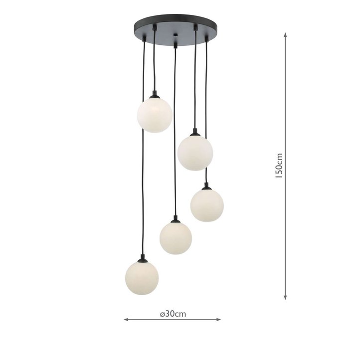 Federico 5 Light Cluster Pendant Light - Black Opal Glass