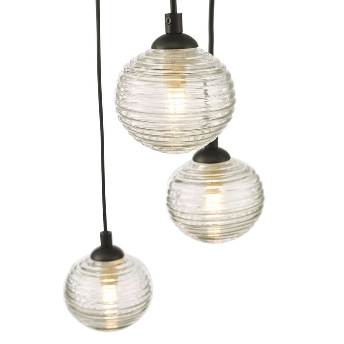 Federico 5 Light Cluster Pendant Light - Black Clear Ribbed Glass