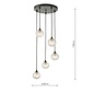 Federico 5 Light Cluster Pendant Light - Black Clear Ribbed Glass