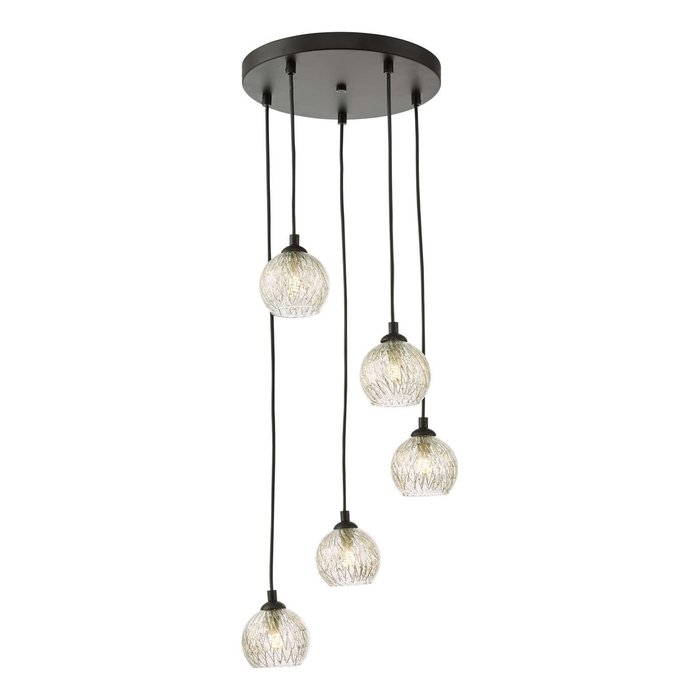 Federico 5 Light Cluster Pendant Light - Black Clear/Wire Glass