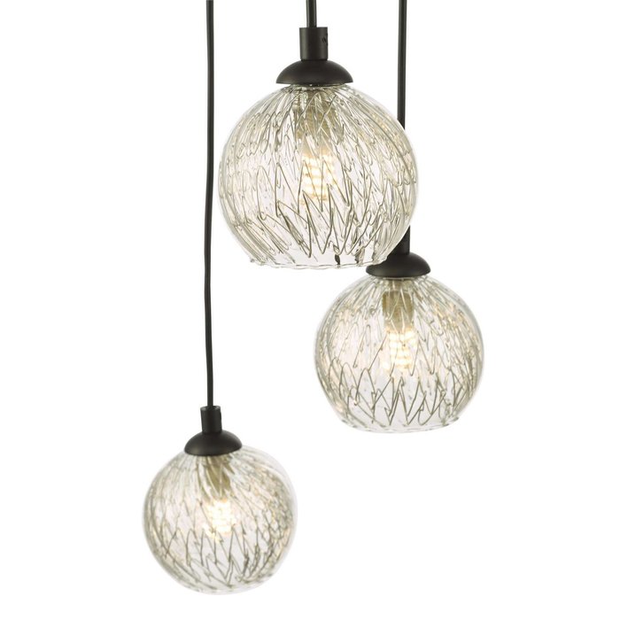 Federico 5 Light Cluster Pendant Light - Black Clear/Wire Glass