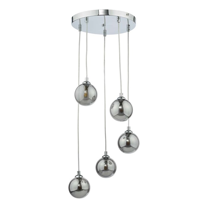 Federico 5 Light Cluster Pendant Light - Polished Chrome Smoked Glass