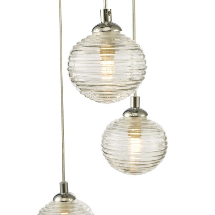 Federico 5 Light Cluster Pendant Light - Polished Chrome Clear Ribbed Glass