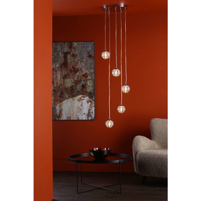 Federico 5 Light Cluster Pendant Light - Polished Chrome Clear Ribbed Glass