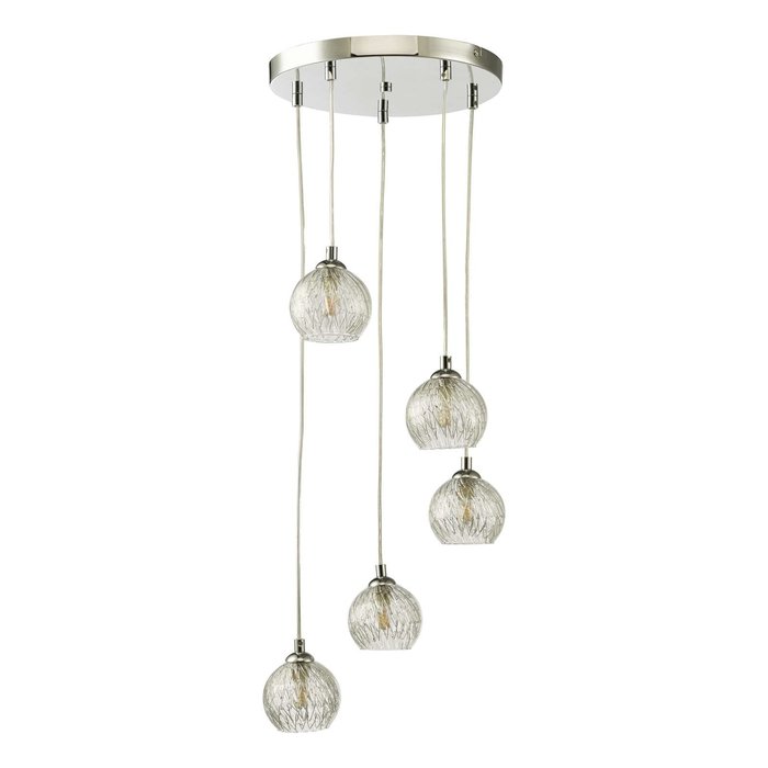 Federico 5 Light Cluster Pendant Light - Polished Chrome Clear/Wire Glass