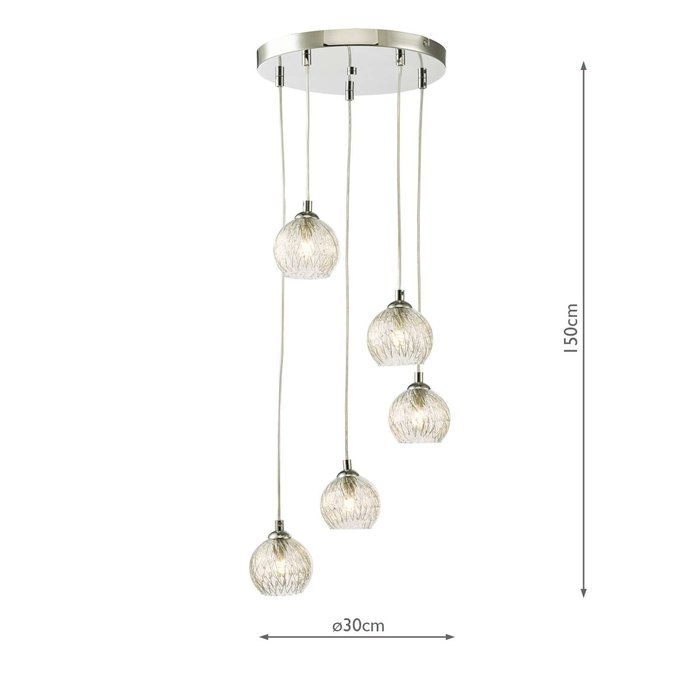 Federico 5 Light Cluster Pendant Light - Polished Chrome Clear/Wire Glass