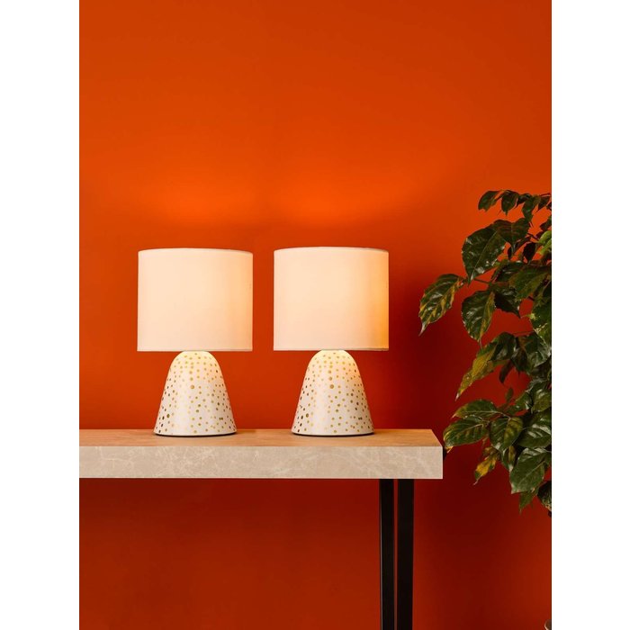 Glenda Ceramic Table Lamp - White With Shade (Twin Pack)