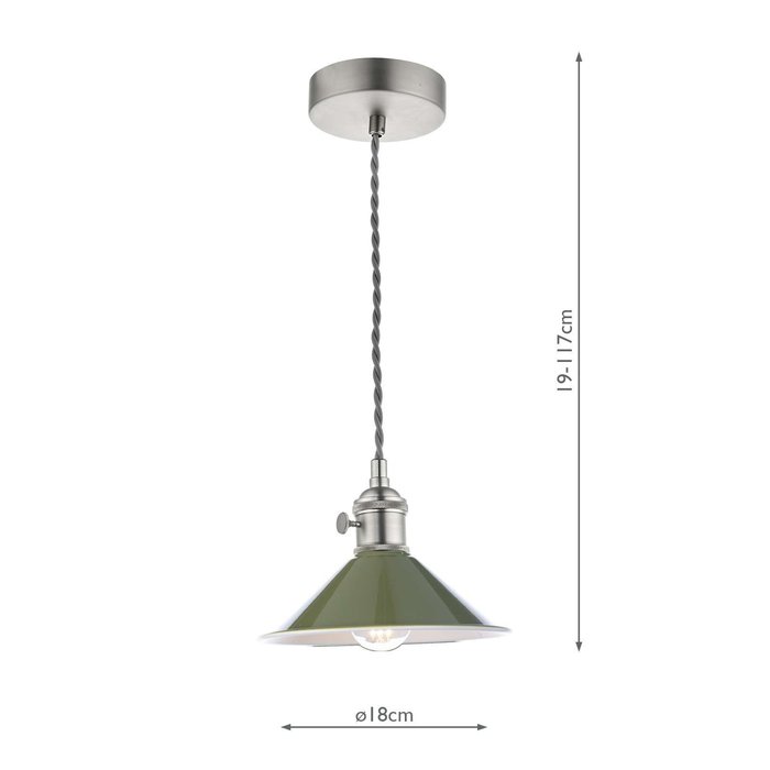 Hadano 1 Light Pendant Light - Antique Chrome With Olive Green Shade