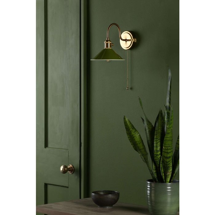 Hadano 1 Light Wall Light - Natural Brass With Olive Green Shade