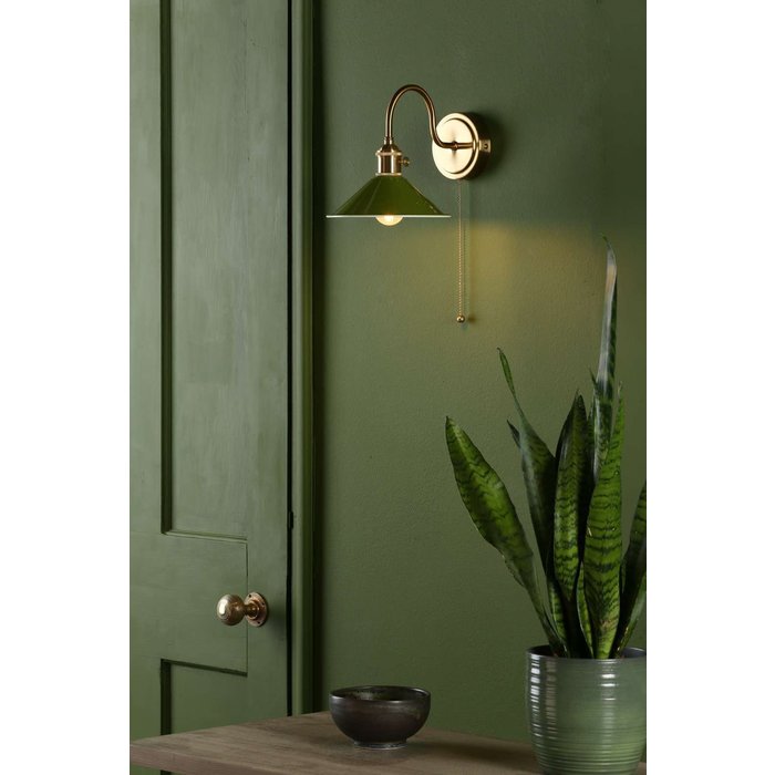 Hadano 1 Light Wall Light - Natural Brass With Olive Green Shade