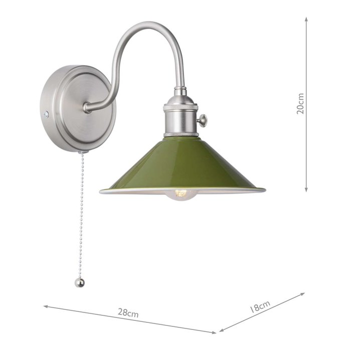 Hadano 1 Light Wall Light - Antique Chrome With Olive Green Shade