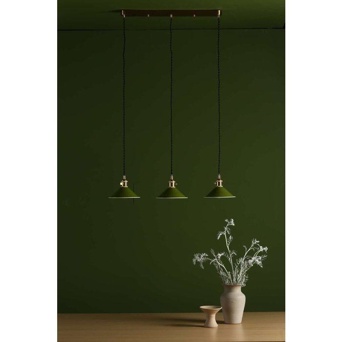 Hadano 3 Light Brass Suspension With Olive Green Shades