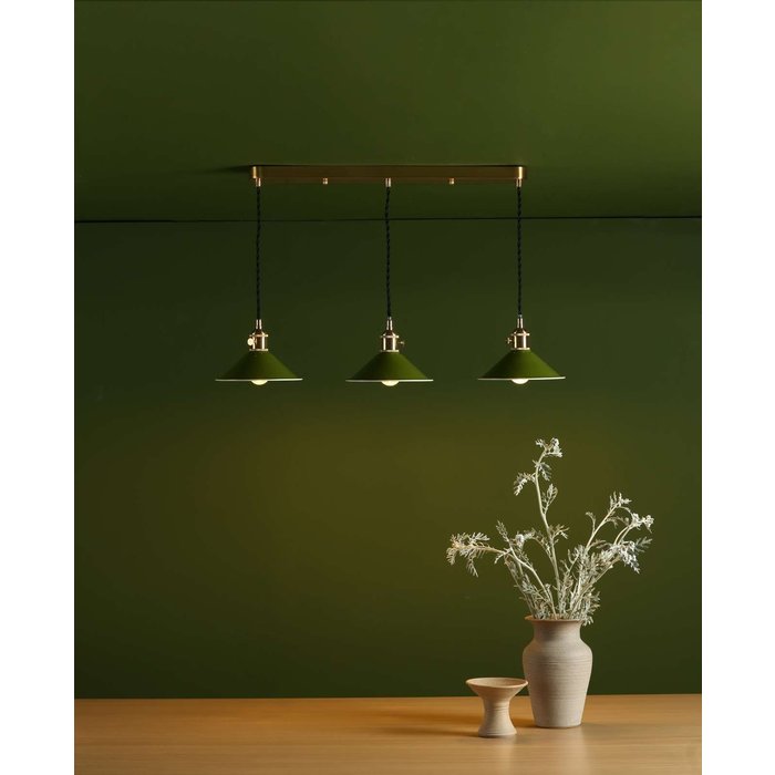 Hadano 3 Light Brass Suspension With Olive Green Shades