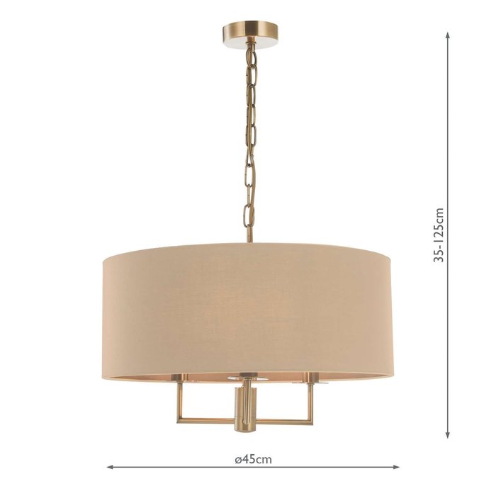 Jamelia 3 Light Shadelier Pendant Light - Antique Brass Taupe Shade