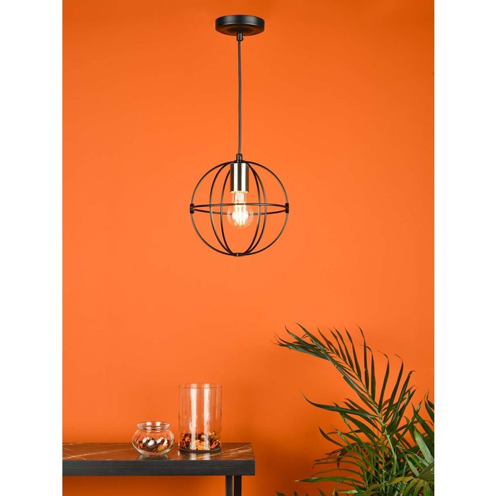 Javari 1 Light Pendant Light - Matt Black/Polished Chrome