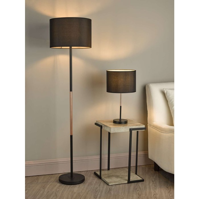 Kelso 1 Light Table Lamp - Matt Black Polished Copper With Shade