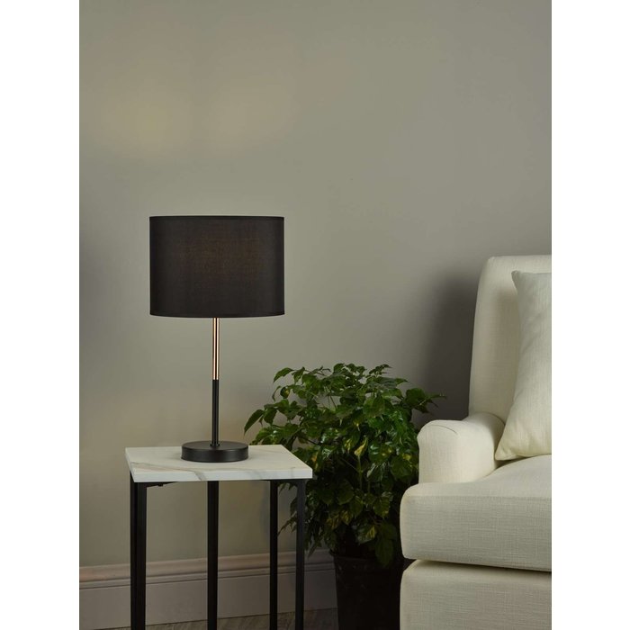 Kelso 1 Light Table Lamp - Matt Black Polished Copper With Shade