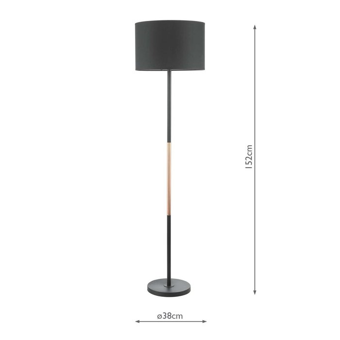 Kelso 1 Light Floor Lamp - Matt Black Polished Copper With Shade