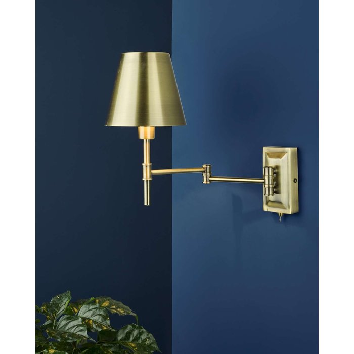 Kensington 1 Light Swing Arm Wall Light - Antique Brass