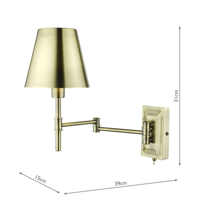 Kensington 1 Light Swing Arm Wall Light - Antique Brass