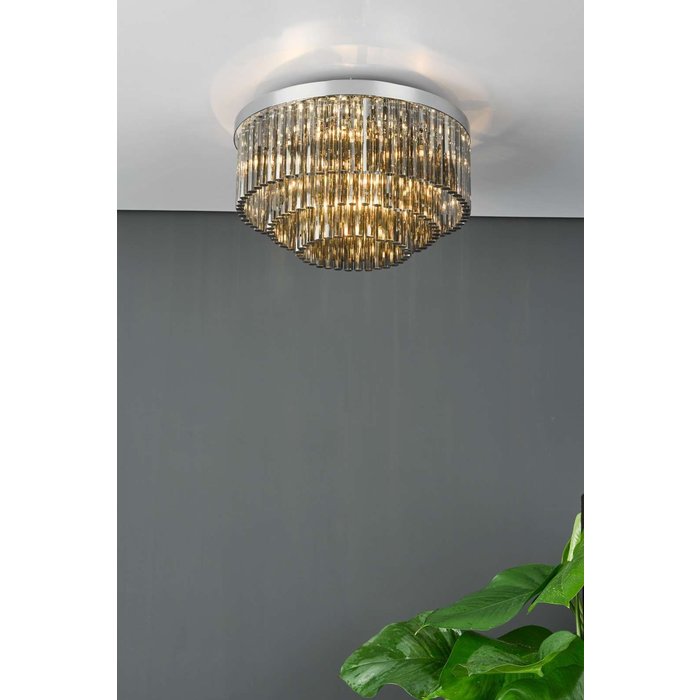 Logan 5 Light Flush Ceiling Light - Polished Chrome Smoked Glass